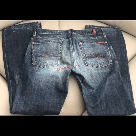 7 For All Mankind Jeans Bootcut Dark Wash Distress - Picture 3 of 8